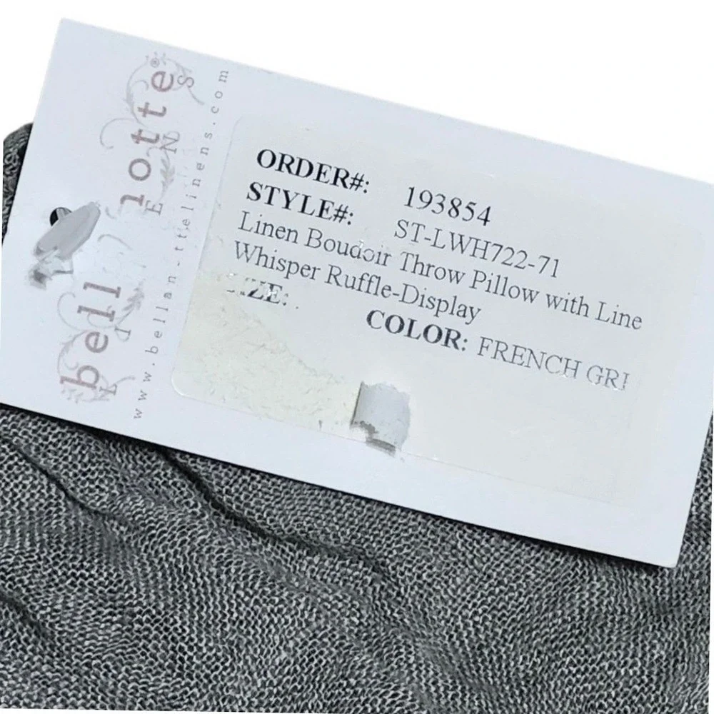 Bella Notte Gray‎ Linen Boudoir Throw Pillow Lined Whisper Ruffle Display NEW